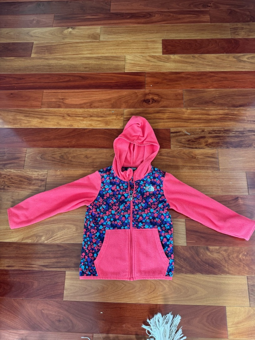 Toddler Girl Pink Hooded Fleece with Floral Front